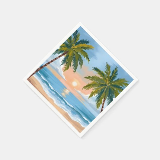 Palm Tree Sunset | Tropical Beach Hochzeit Serviette (Ecke)