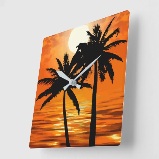 Palm Tree Sunset Tropical Wall Uhren (Winkel)