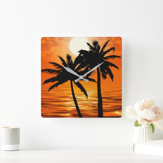 Palm Tree Sunset Tropical Wall Uhren (Zuhause)