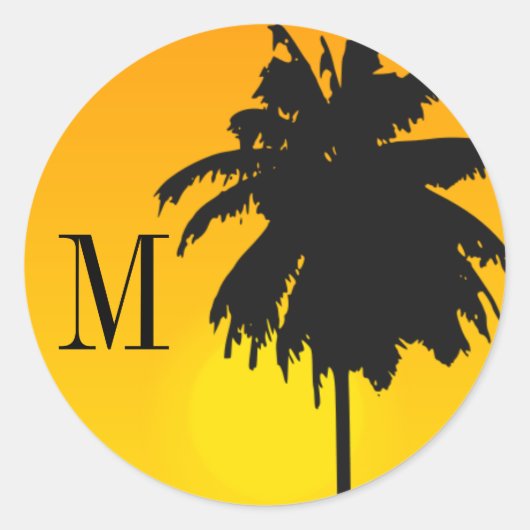 Palm Tree Sunset Wedding Stickers mit Monogram (Vorderseite)