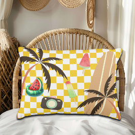 Palm Tree Surfboard Checkered Summer Dekokissen