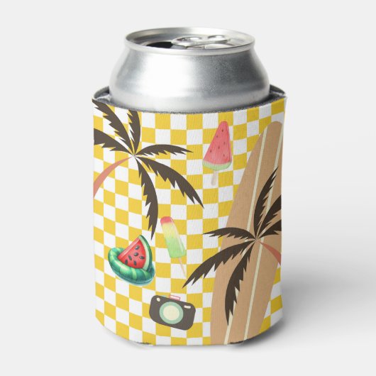 Palm Tree Surfboard Checkered Summer Dosenkühler (Kanne Vorderseite)