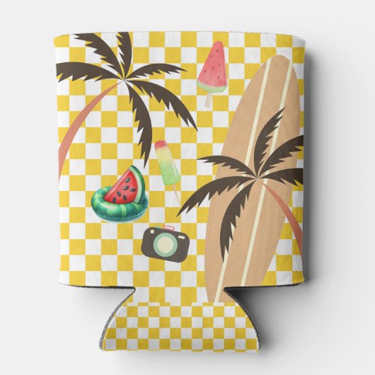 Palm Tree Surfboard Checkered Summer Dosenkühler (Rückseite)