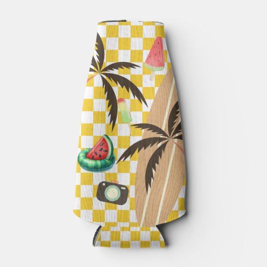 Palm Tree Surfboard Checkered Summer Flaschenkühler (Vorderseite)