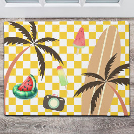 Palm Tree Surfboard Checkered Summer Fußmatte