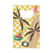 Palm Tree Surfboard Checkered Summer Geldbeutel Flaschenöffner (Vorderseite)