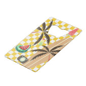 Palm Tree Surfboard Checkered Summer Geldbeutel Flaschenöffner (Vorderseite Schrägansicht)