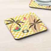 Palm Tree Surfboard Checkered Summer Getränkeuntersetzer (Linke Seite)