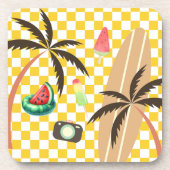Palm Tree Surfboard Checkered Summer Getränkeuntersetzer (Vorderseite)