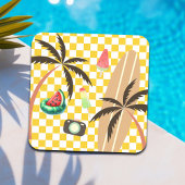 Palm Tree Surfboard Checkered Summer Getränkeuntersetzer