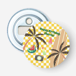 Palm Tree Surfboard Checkered Summer Party Flaschenöffner