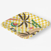 Palm Tree Surfboard Checkered Summer Party Pappteller (Gewinkelt)