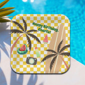 Palm Tree Surfboard Checkered Summer Party Pappteller