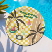 Palm Tree Surfboard Checkered Summer Party Pappteller