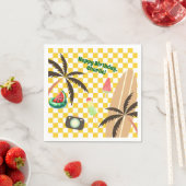 Palm Tree Surfboard Checkered Summer Party Serviette (Beispiel)