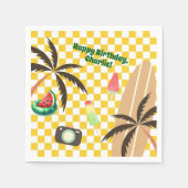 Palm Tree Surfboard Checkered Summer Party Serviette (Vorderseite)