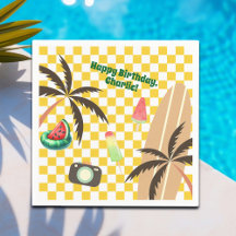 Palm Tree Surfboard Checkered Summer Party