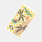 Palm Tree Surfboard Checkered Summer Party Serviette (Ecke)