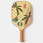 Palm Tree Surfboard Checkered Summer Pickleball Schläger (Vorderseite)