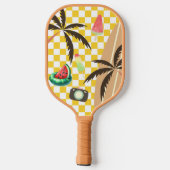 Palm Tree Surfboard Checkered Summer Pickleball Schläger (Rückseite)