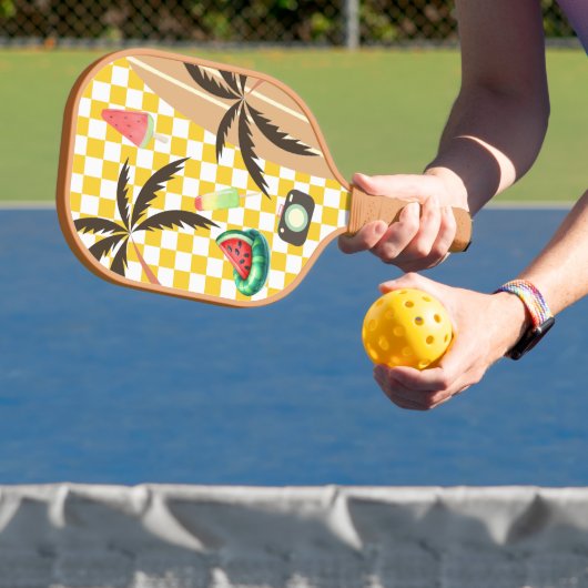 Palm Tree Surfboard Checkered Summer Pickleball Schläger (InSitu)