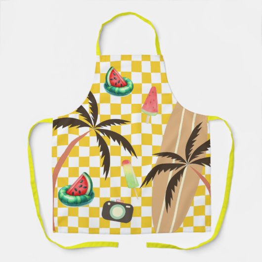 Palm Tree Surfboard Checkered Summer Schürze (Vorderseite)