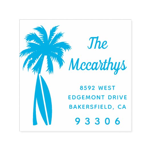 Palm Tree Surfboard Familienname Rücksendeadresse Permastempel (Design)