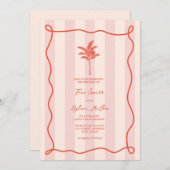 Palm Tree Swirl Rosa Streifen tropische Hochzeit Einladung (Vorne/Hinten)