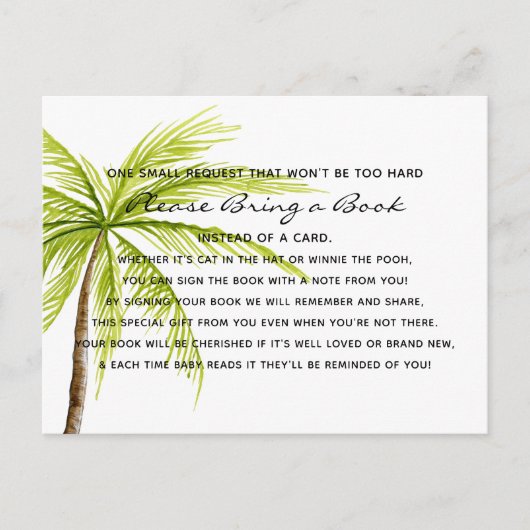 Palm Tree Tropical Baby Shower Book Card Library Einladungspostkarte (Vorderseite)