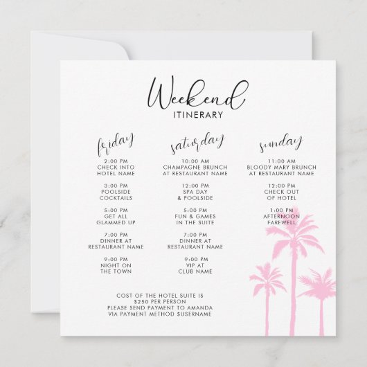 Palm Tree Tropical Bachelorette Einladung (Rückseite)