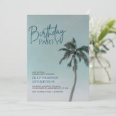 Palm Tree Tropical Beach Birthday Party Einladung (Stehend Vorderseite)