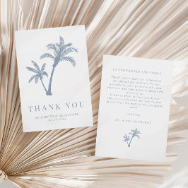 Palm Tree Tropical Beach Dusty Blue Wedding Dankeskarte