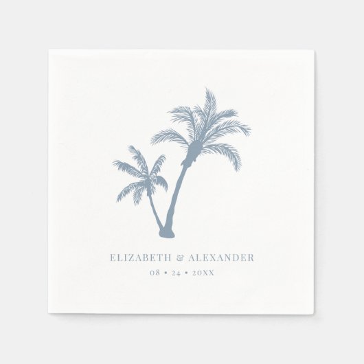 Palm Tree Tropical Beach Dusty Blue Wedding Serviette (Vorderseite)