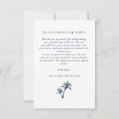 Palm Tree Tropical Beach Navy Blue Wedding Dankeskarte (Rückseite)