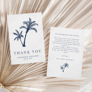 Palm Tree Tropical Beach Navy Blue Wedding Dankeskarte