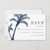 Palm Tree Tropical Beach Navy Blue Wedding RSVP Karte (Vorderseite)