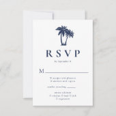 Palm Tree Tropical Beach Navy RSVP Karte (Vorderseite)