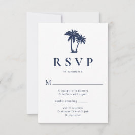 Palm Tree Tropical Beach Navy RSVP Karte
