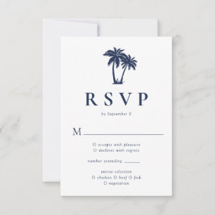 Palm Tree Tropical Beach Navy RSVP Karte