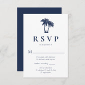 Palm Tree Tropical Beach Navy RSVP Karte (Vorne/Hinten)