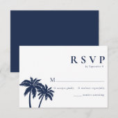 Palm Tree Tropical Beach Navy Wedding RSVP Card Karte (Vorne/Hinten)