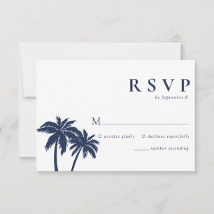 Palm Tree Tropical Beach Navy Wedding RSVP Card Karte