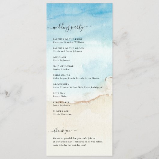 Palm Tree Tropical Beach Ocean Hochzeit in Urlaubs Programm (Rückseite)