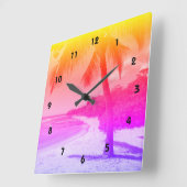 Palm Tree Tropical Beach Orange Pink Lila Ombre Quadratische Wanduhr (Winkel)