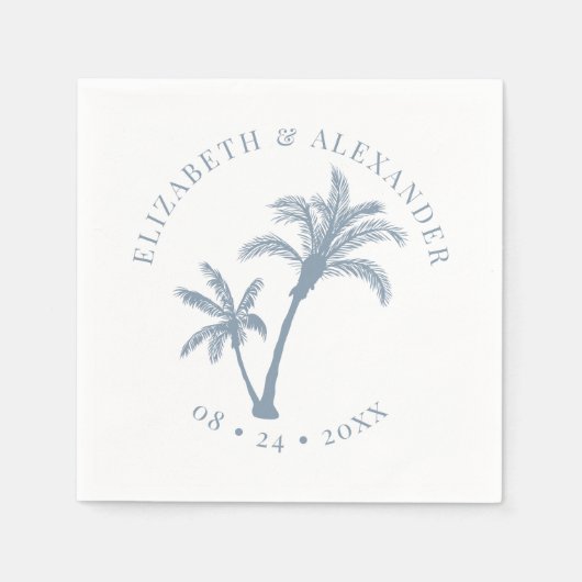 Palm Tree Tropical Beach Wedding Dusty Blue Serviette (Vorderseite)