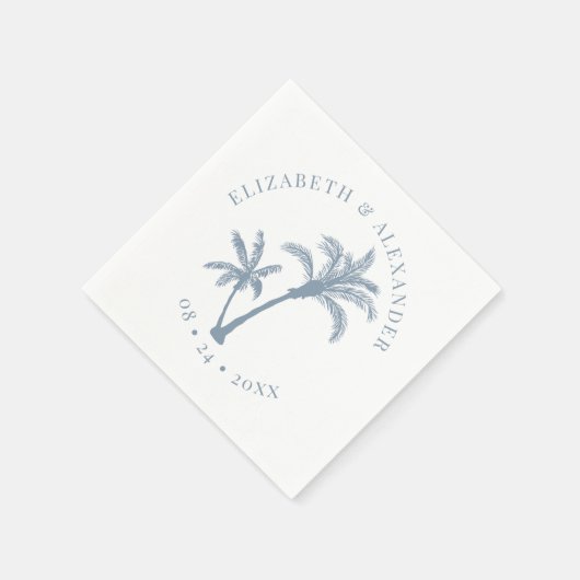 Palm Tree Tropical Beach Wedding Dusty Blue Serviette (Ecke)