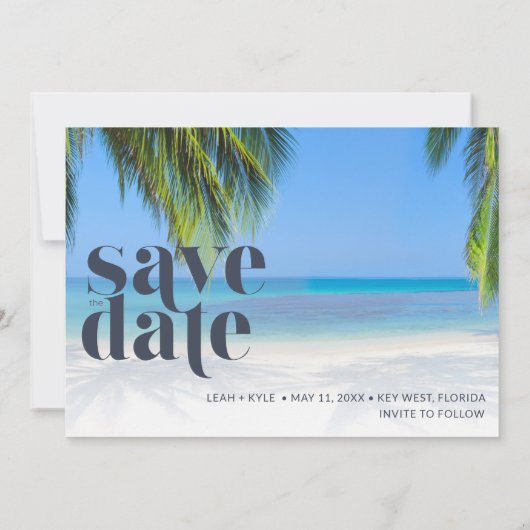 Palm Tree Tropical Beach Wedding Save The Date (Rückseite)