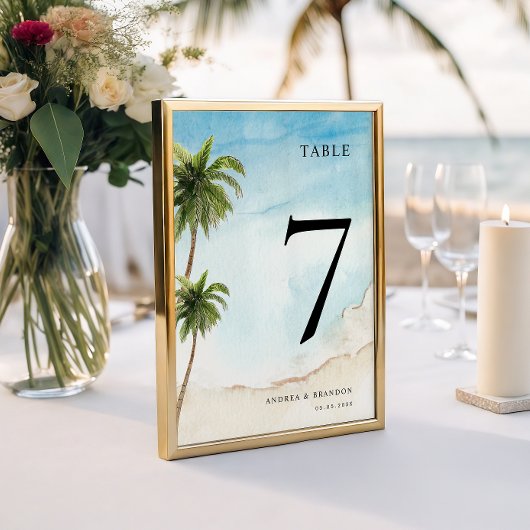 Palm Tree Tropical Beach Wedding Tischnummer