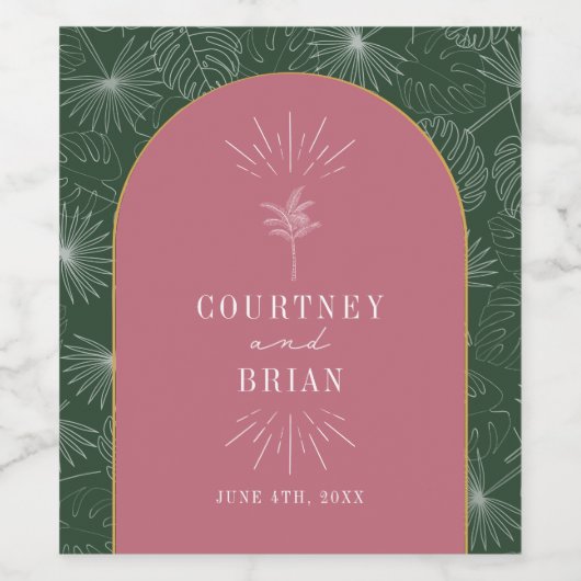 Palm Tree Tropical Beach Wedding Weinetikett (Einzelnes Label)