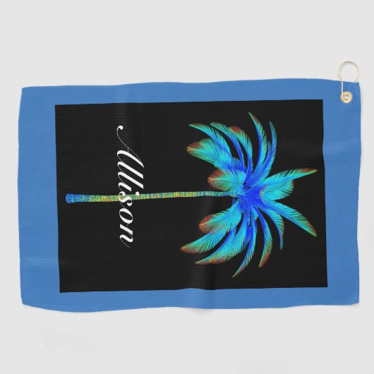 Palm Tree Tropical Colorful Blue Personalisiert Golfhandtuch (Horizontal)